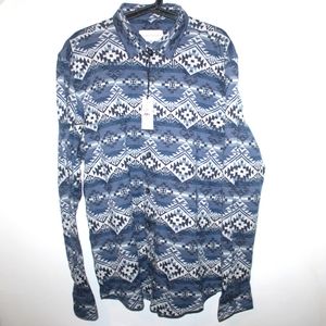 Coastaoro Kanjo Men's XL  Long Sleeve Jacquard Button Up Knit Shirt